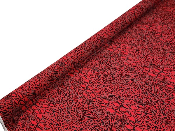 * SPECIAL * Black Animal Print on Red Crinkle Rayon