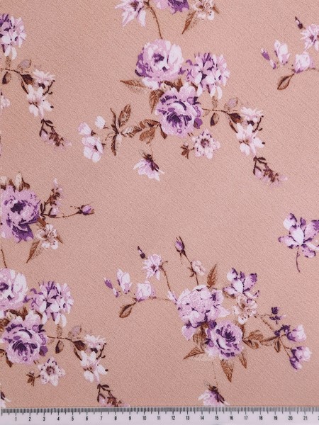 * SPECIAL * Wild Roses on Peach Crinkle Rayon