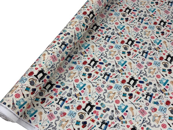 Sewing Things on Cream Printed Cotton