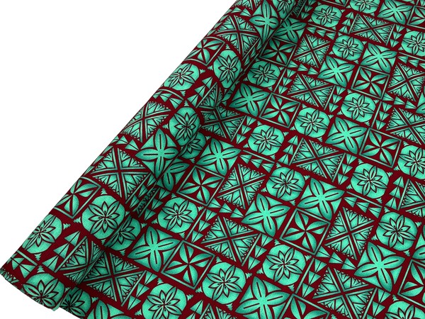 Burgundy on Green Pacific Island Cotton Dobby