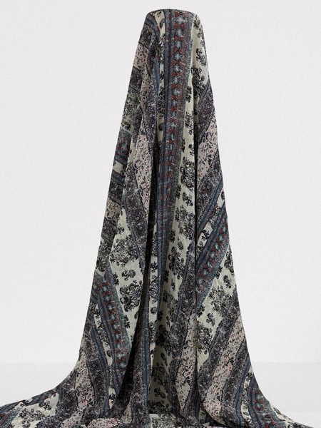 Multi Floral Panels on Cream Printed Chiffon