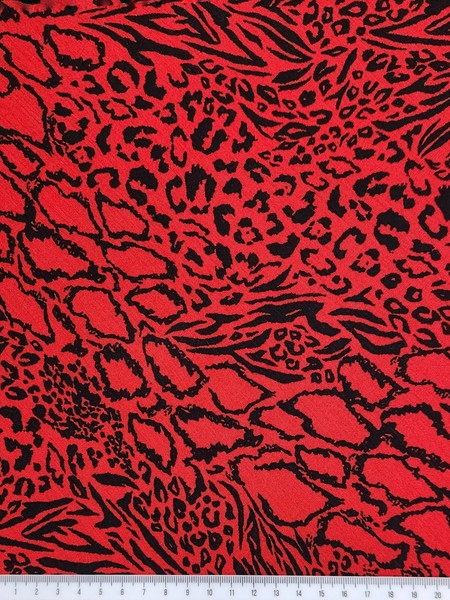 * SPECIAL * Black Animal Print on Red Crinkle Rayon