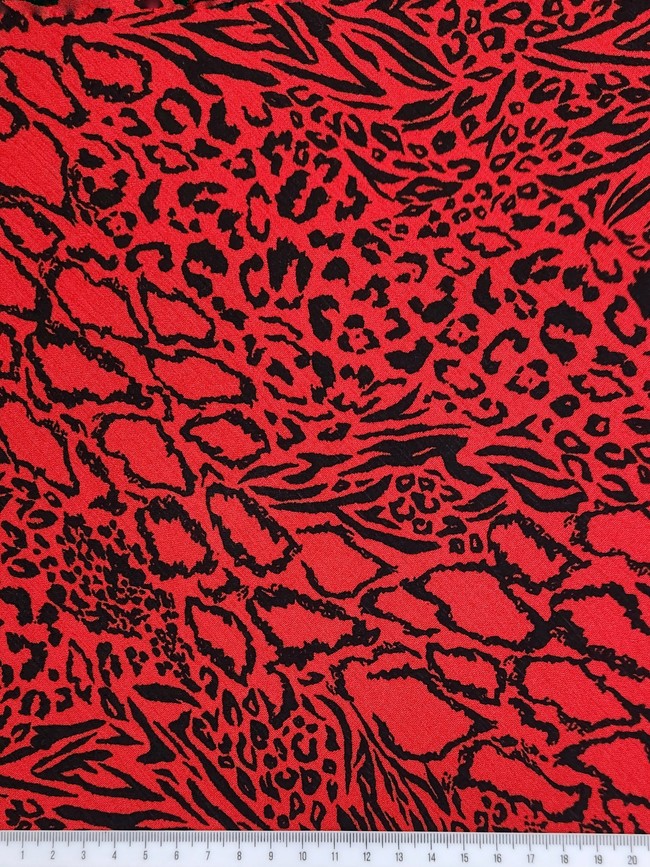 * SPECIAL * Black Animal Print on Red Crinkle Rayon