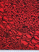 * SPECIAL * Black Animal Print on Red Crinkle Rayon