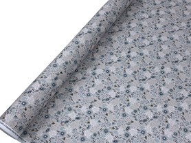 Blue Florals & Bees on Neutral Printed Cotton