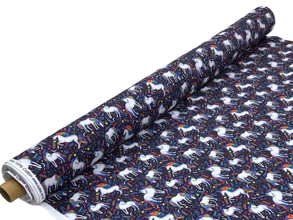 Unicorns on Navy Printed Cotton