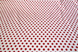 Red Spots on White Stretch Sateen