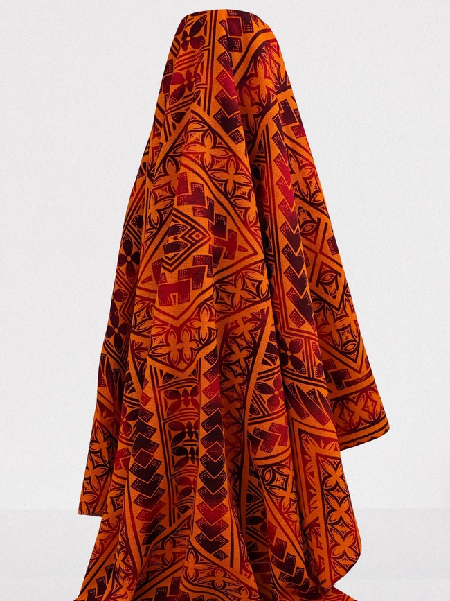Red & Burgundy on Orange Pacific Island Cotton Dobby