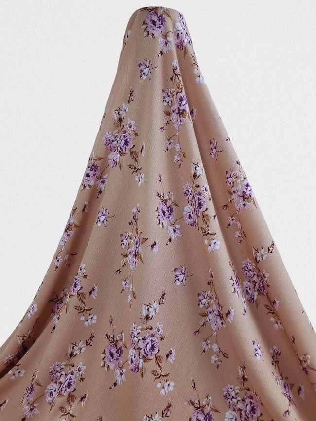 * SPECIAL * Wild Roses on Peach Crinkle Rayon