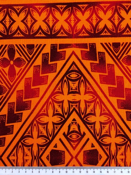 Red & Burgundy on Orange Pacific Island Cotton Dobby