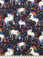 Unicorns on Navy Printed Cotton