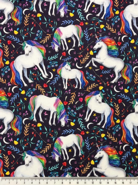 Unicorns on Navy Printed Cotton