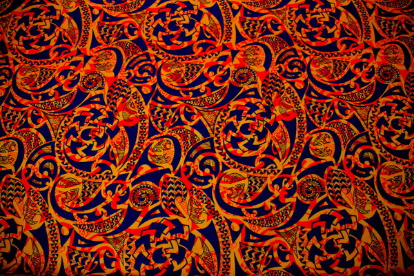Navy & Orange on Mandarin Pasifika Printed Cotton