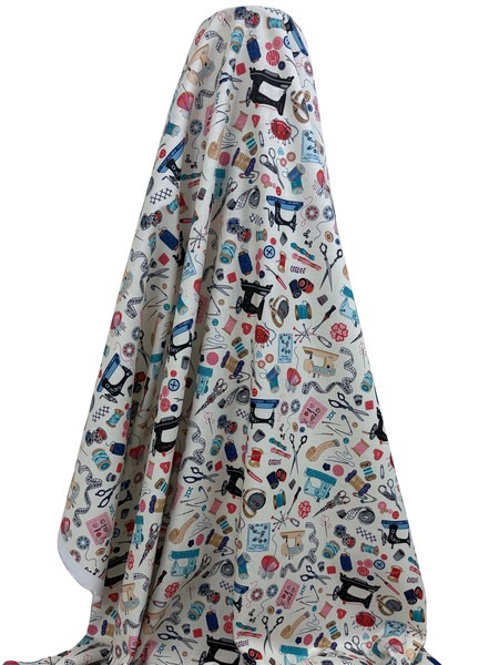 Sewing Things on Cream Printed Cotton