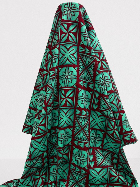 Burgundy on Green Pacific Island Cotton Dobby