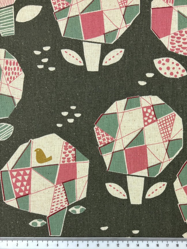 Mosaic Shrubs on Olive Grey Mid-weight Japanese Cotton