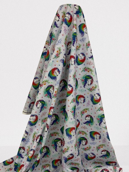 Rainbow Unicorns on Printed Cotton