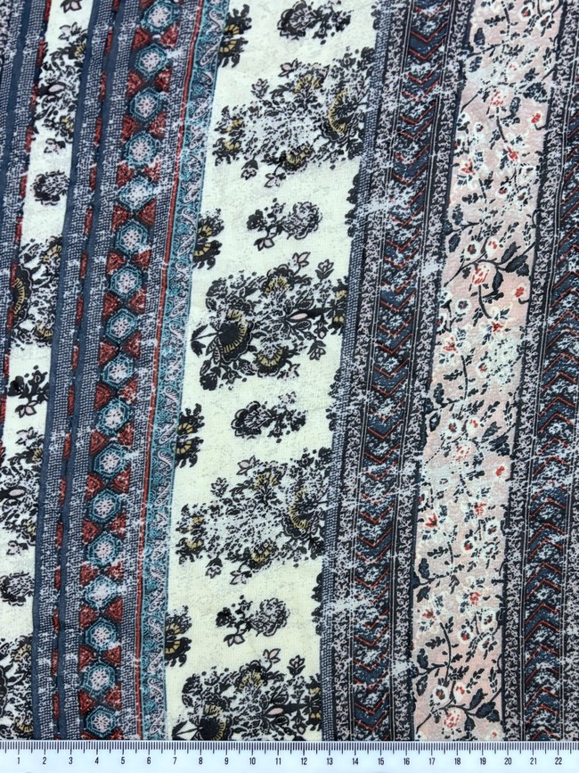 Multi Floral Panels on Cream Printed Chiffon