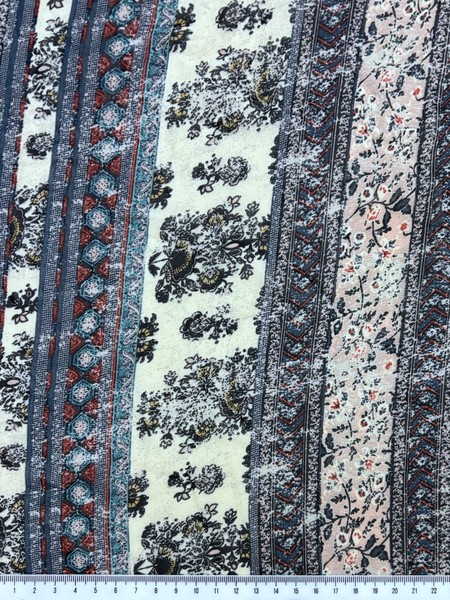 Multi Floral Panels on Cream Printed Chiffon