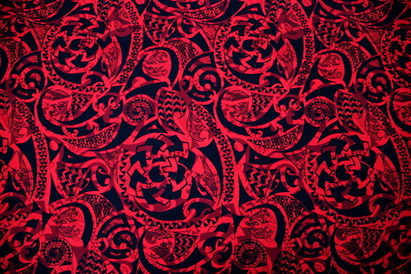Burgundy & Black on Red Pasifika Printed Cotton - Backstreet Bargains