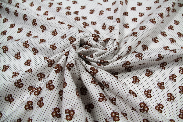 Sweet Brown Posies on Dotted Cotton