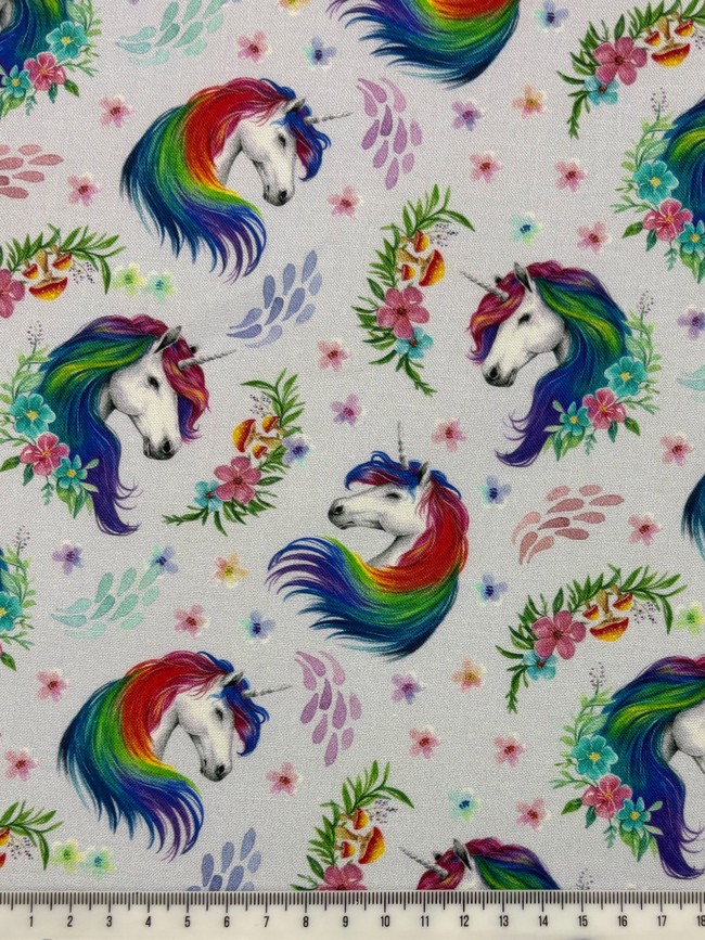 Rainbow Unicorns on Printed Cotton