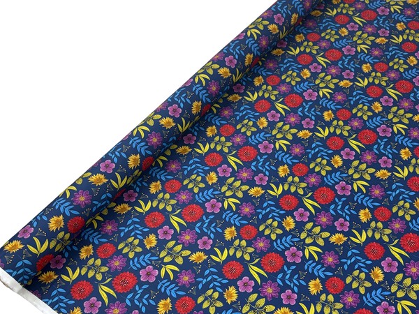 Multi Floral on Navy Printed Cotton