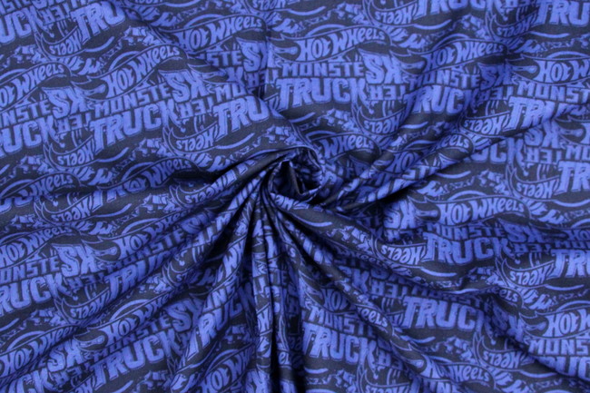 Hot Wheels Monster Trucks Logo on Multi Blue Premium Printed Cotton