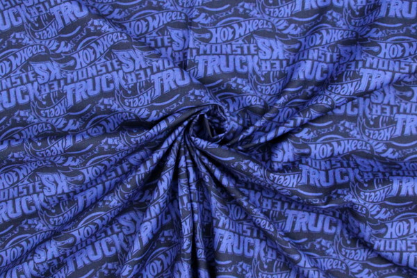 Hot Wheels Monster Trucks Logo on Multi Blue Premium Printed Cotton