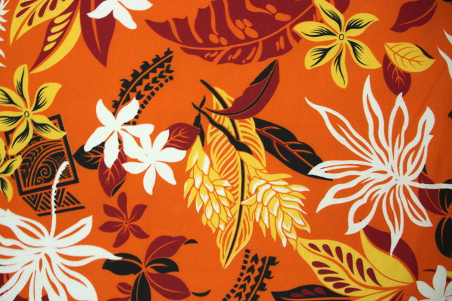 * REDUCED * Multi Tones on Deep Orange Island Style Polycotton