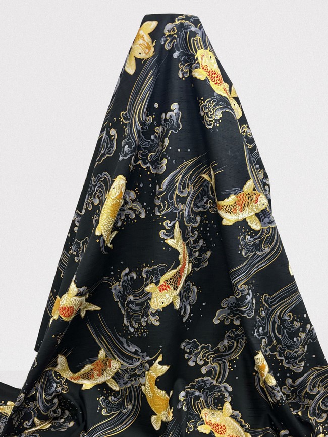 Japanese Koi Carp Foiled Mid-weight Premium Textured Cotton