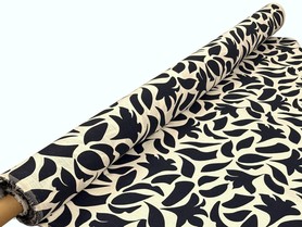 Navy Abstract Shapes on Soft White Linen Blend
