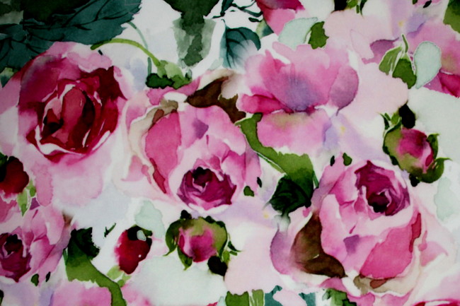 Bright Pink Roses Digital Printed Viscose/Crepe Blend