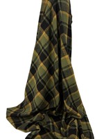 Olive, Black & Mustard Tartan Check Brushed Wool Blend