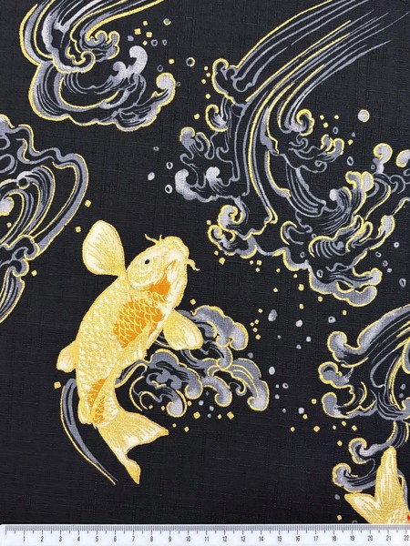 Japanese Koi Carp Foiled Mid-weight Premium Textured Cotton