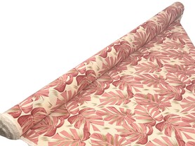 Rose Pink Palm Leaves on Ivory Printed Bamboo Cotton Blend