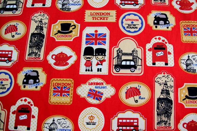 London Calling on Red Cotton Print