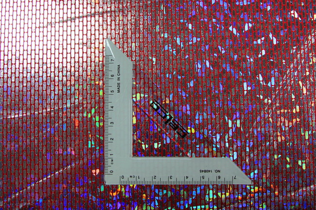 Silver Holograhpic Foil on Red Trilobal Knit New Image