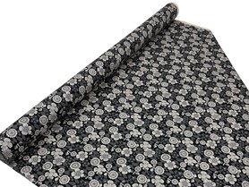 * REMNANT - Grey Tones Japanese Blossoms on Black Mid-weight Premium Cotton