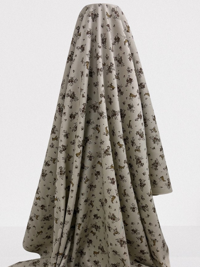 Floral & Bunnies on Camel Printed Cotton