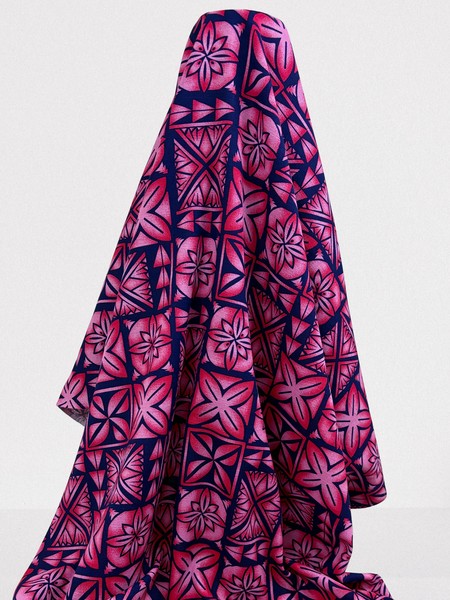 Pinks on Navy Pacific Island Cotton Dobby