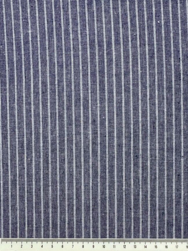 White Pinstripes on Denim Blue Linen Cotton Shirting