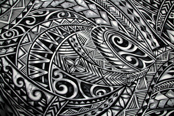 Grey & Black on White Pasifika Printed Cotton