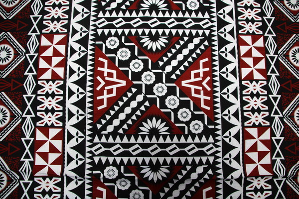 Brick & Black on White Fijian Inspired Dobby Cotton