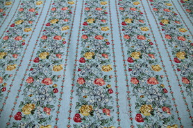 Roses on Blue Printed Cotton