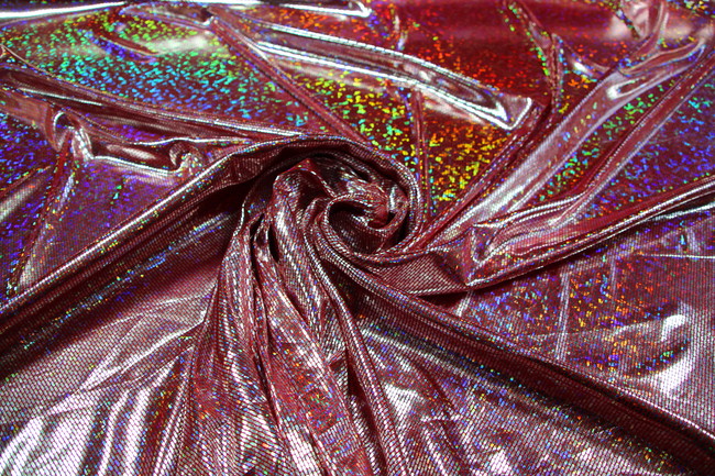 Silver Holograhpic Foil on Red Trilobal Knit New Image