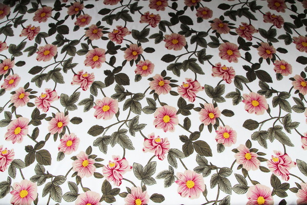 Fawn & Plum Flowers on Ivory Rayon