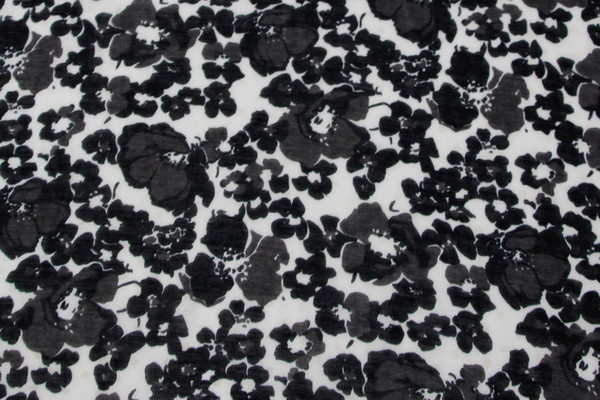 Black & White Floral Printed Cotton Voile