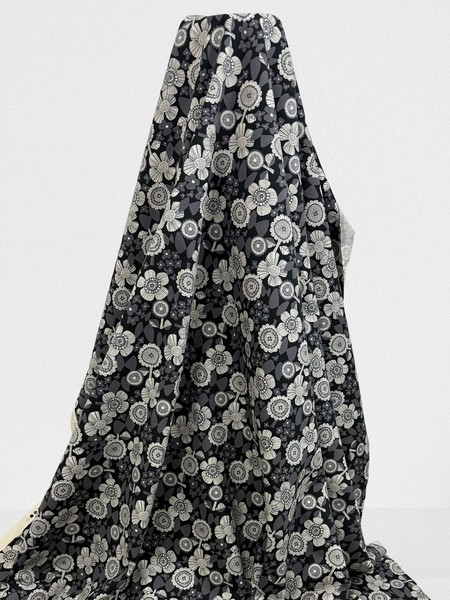 Grey Tones Japanese Blossoms on Black Premium Cotton