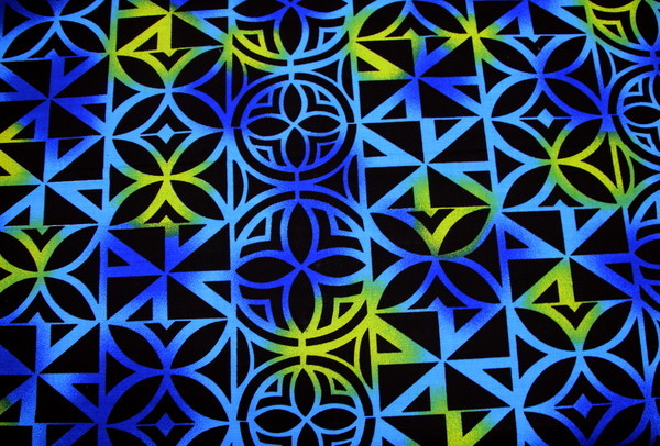 Black on Blue, Yellow & Lime Island Inspired Printed Dobby Cotton